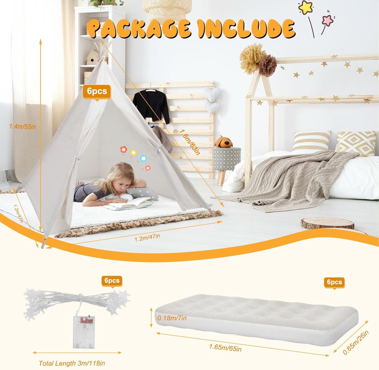 Tendas noturnas para meninas meninos Interior Ao ar livre (branco)